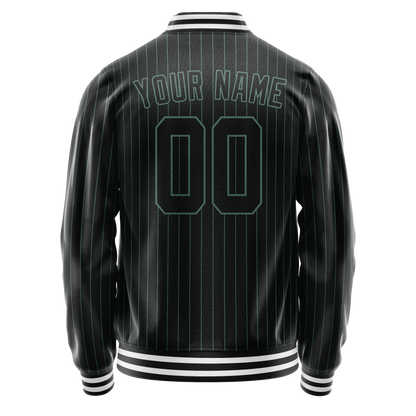 Custom Black Teal Teal Pinstripe Varsity Letterman Jacket