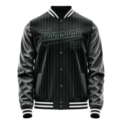 Custom Black Teal Teal Pinstripe Varsity Letterman Jacket