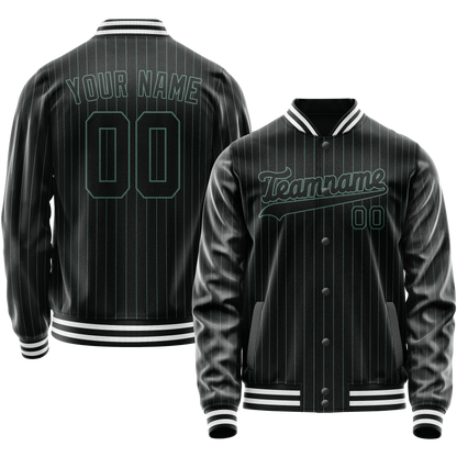 Custom Black Teal Teal Pinstripe Varsity Letterman Jacket
