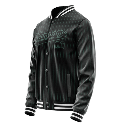 Custom Black Teal Teal Pinstripe Varsity Letterman Jacket