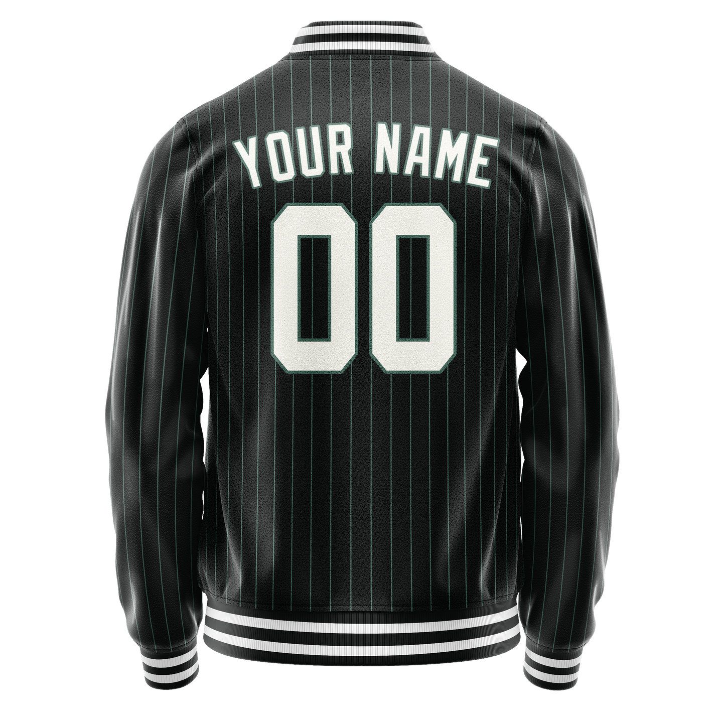 Custom Black White Teal Pinstripe Varsity Letterman Jacket