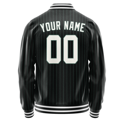 Custom Black White Teal Pinstripe Varsity Letterman Jacket