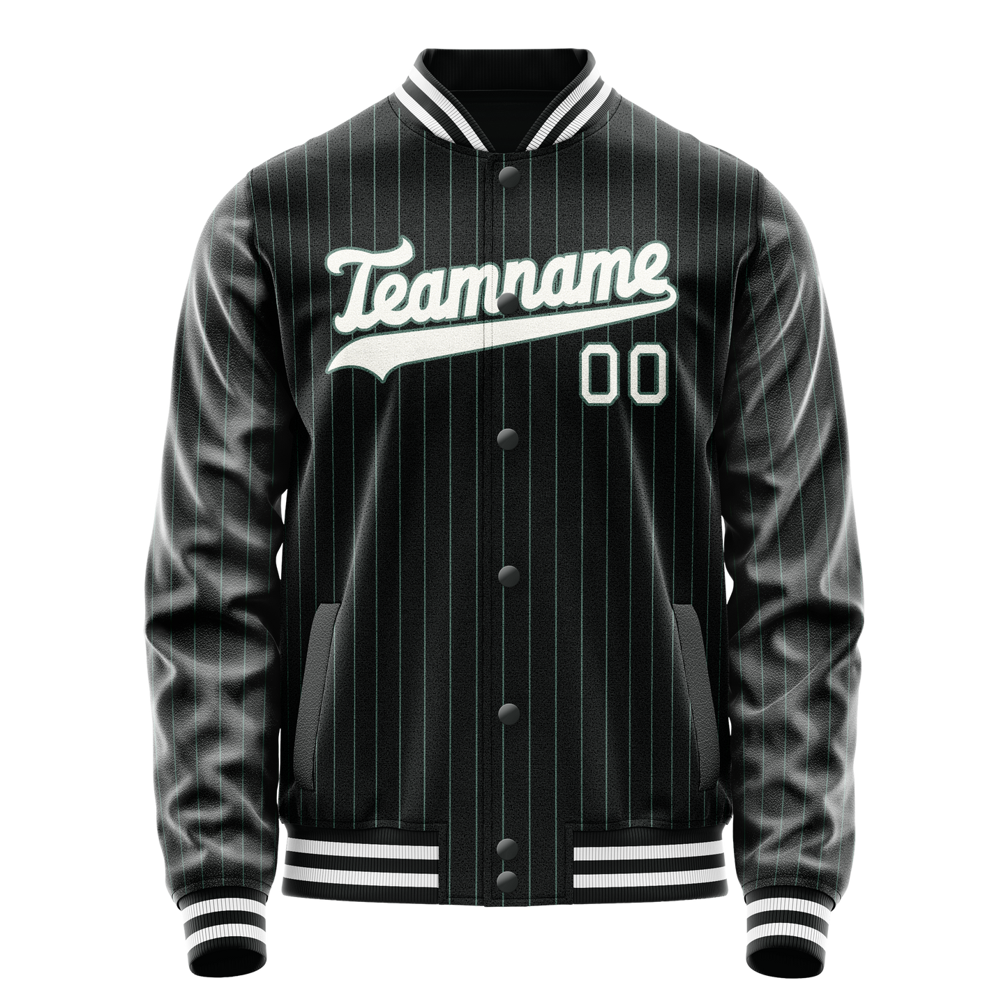 Custom Black White Teal Pinstripe Varsity Letterman Jacket