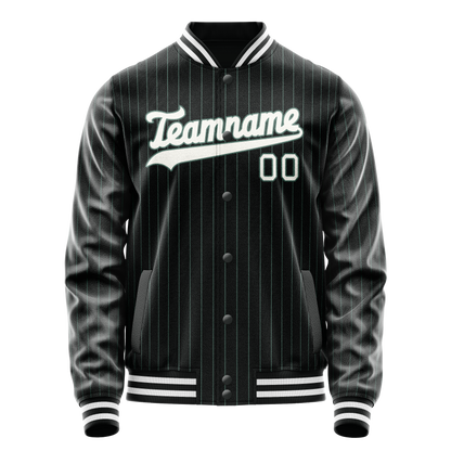 Custom Black White Teal Pinstripe Varsity Letterman Jacket