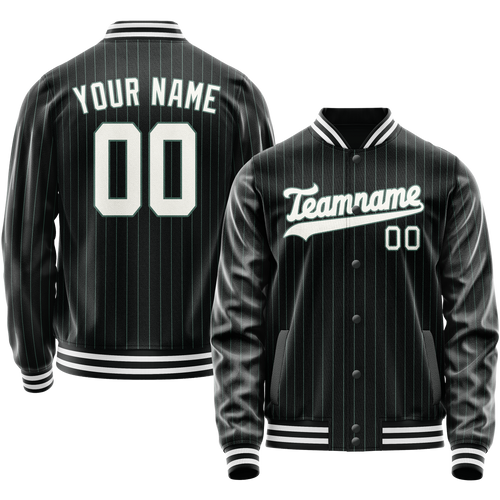 Custom Black White Teal Pinstripe Varsity Letterman Jacket