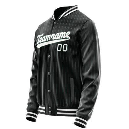 Custom Black White Teal Pinstripe Varsity Letterman Jacket