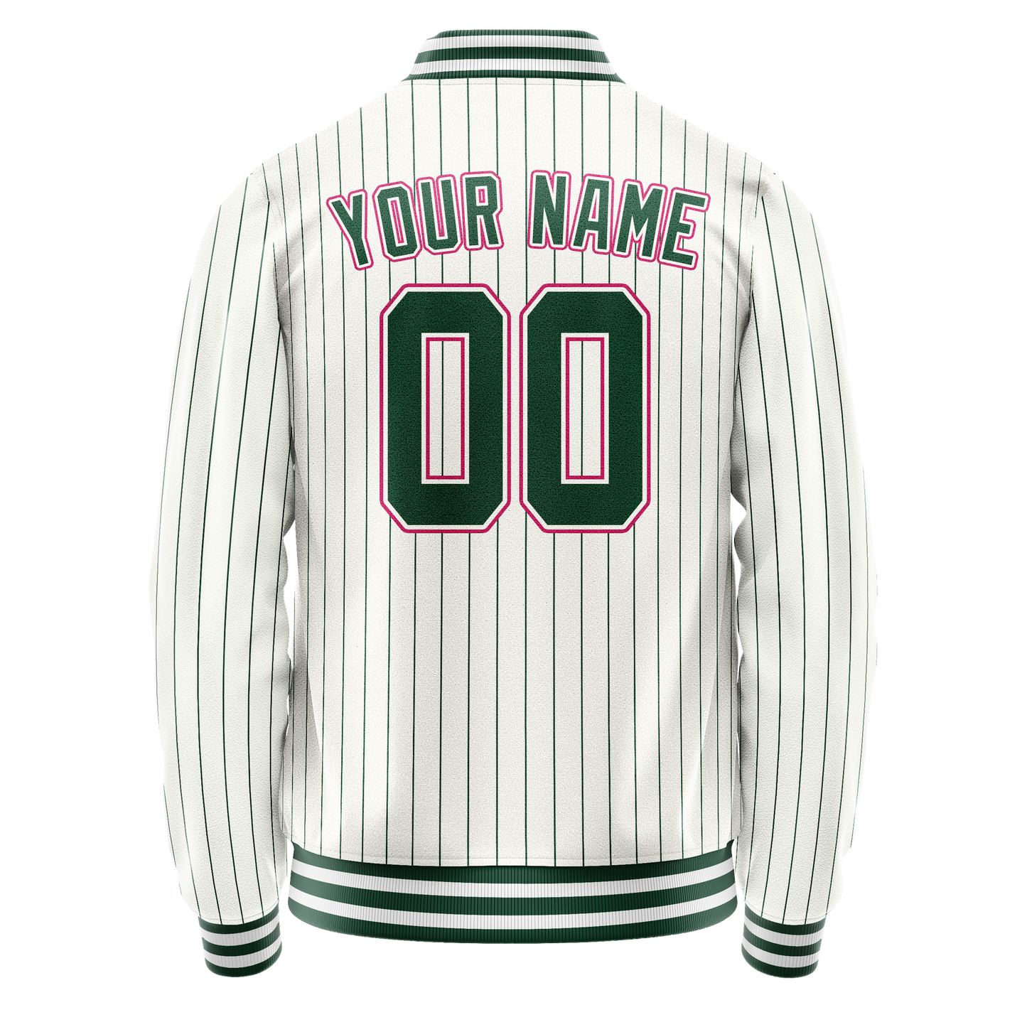 Custom White Pink Kelly Green Pinstripe Varsity Letterman Jacket