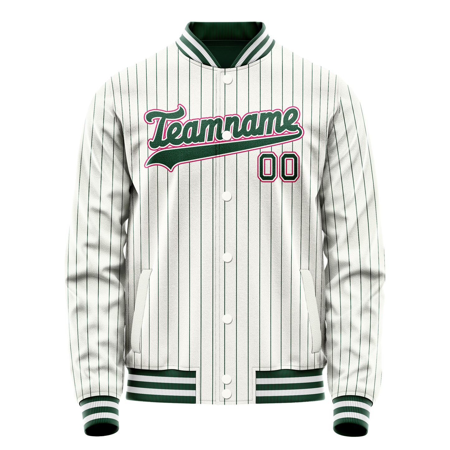 Custom White Pink Kelly Green Pinstripe Varsity Letterman Jacket