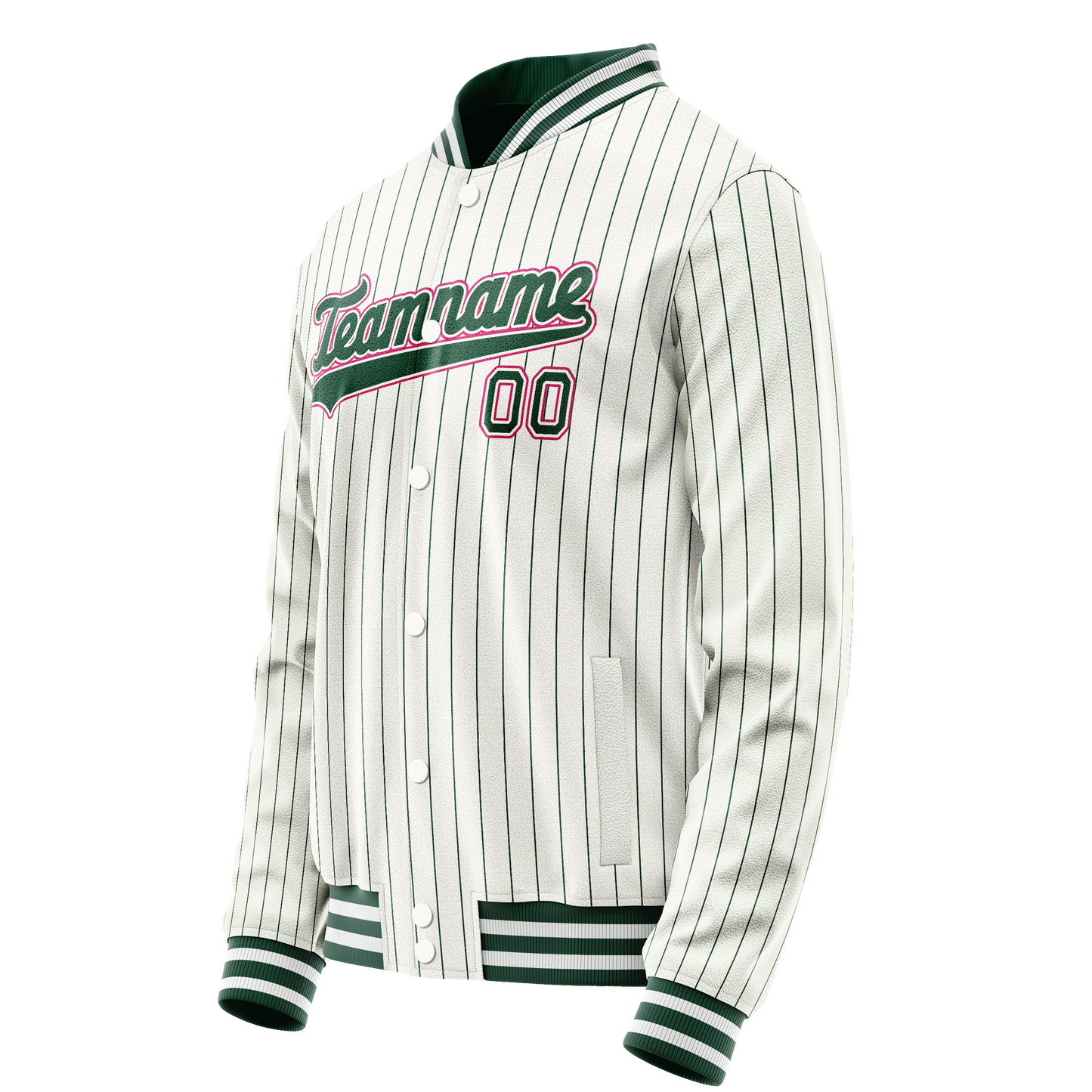 Custom White Pink Kelly Green Pinstripe Varsity Letterman Jacket
