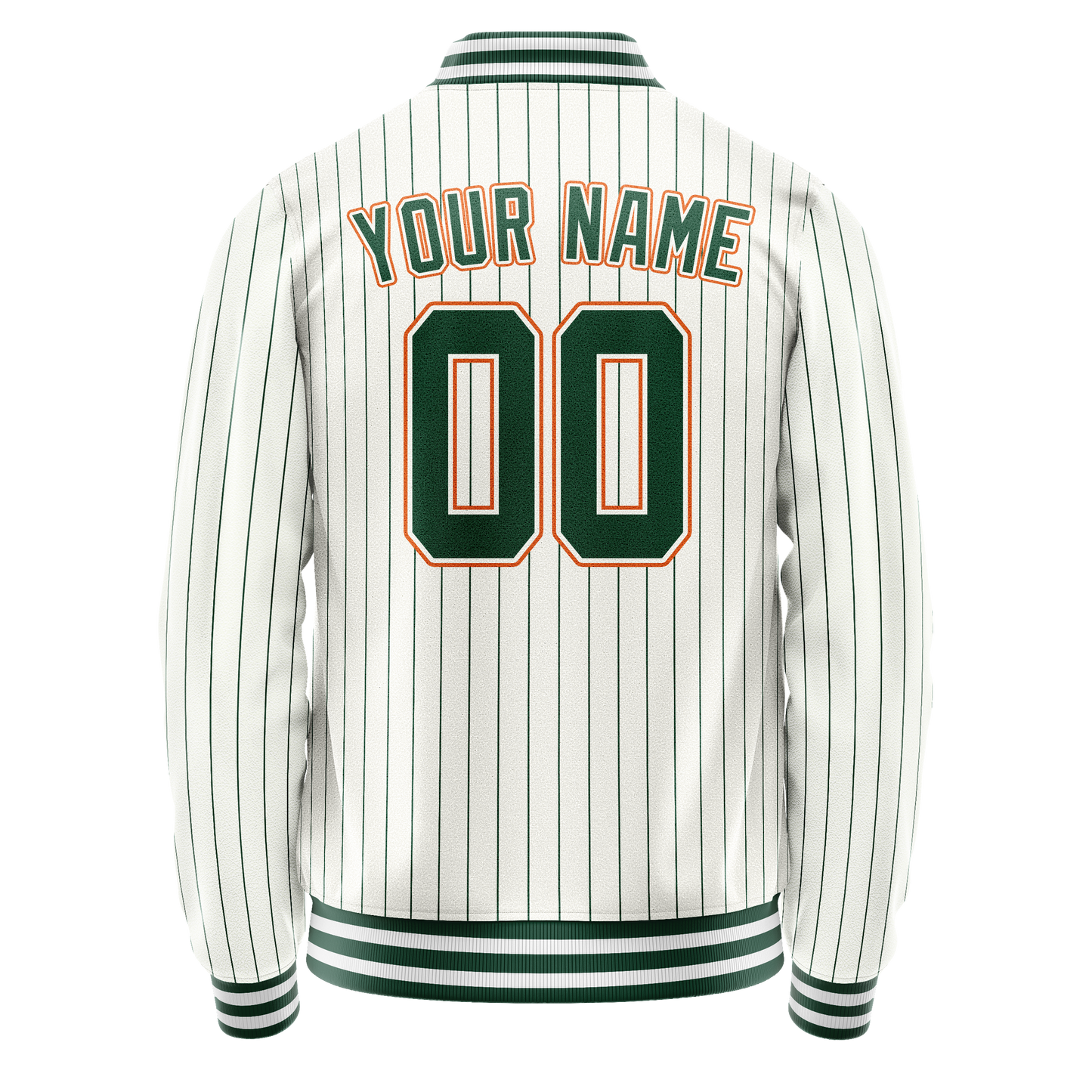 Custom White Orange Kelly Green Pinstripe Varsity Letterman Jacket