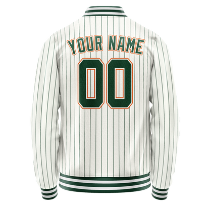 Custom White Orange Kelly Green Pinstripe Varsity Letterman Jacket