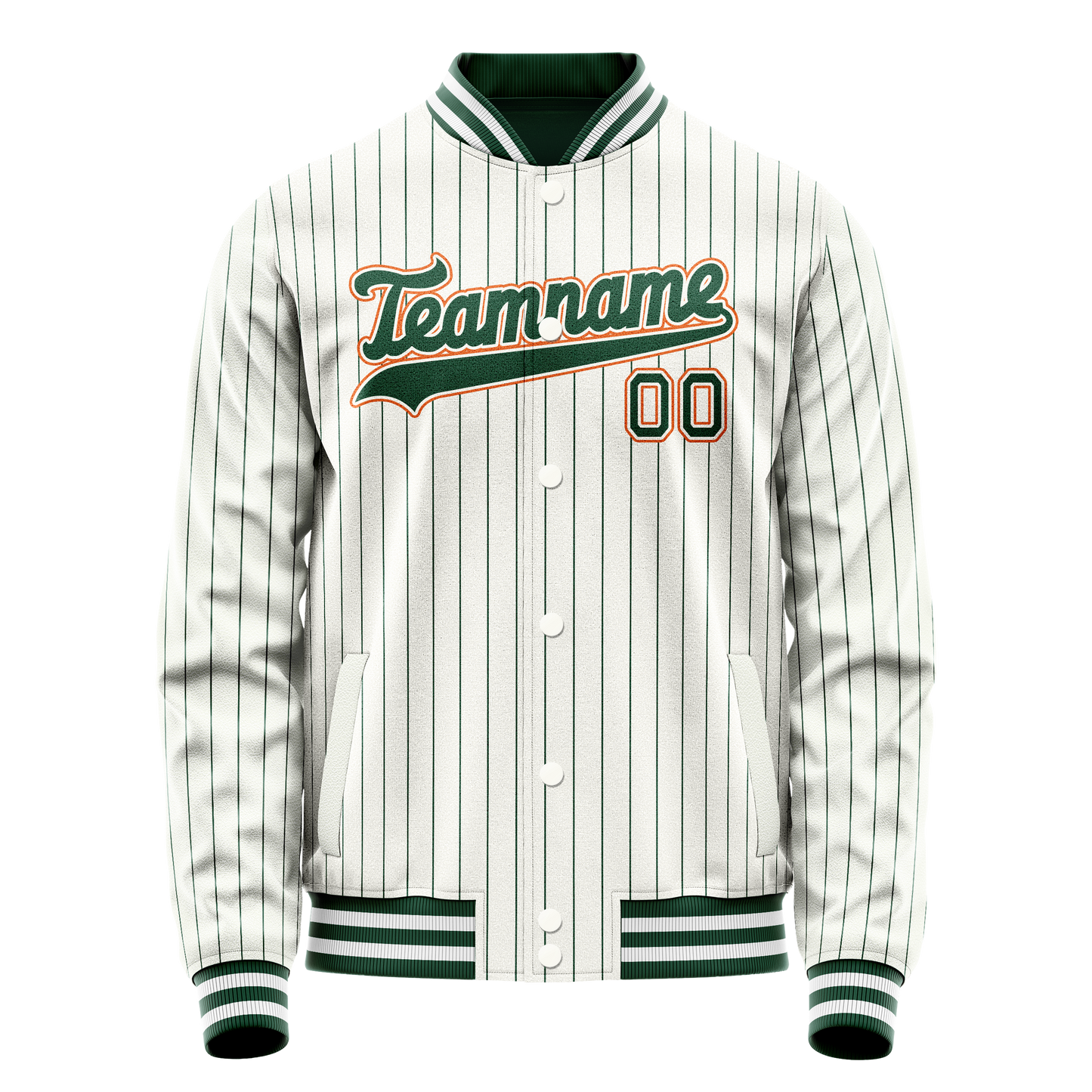 Custom White Orange Kelly Green Pinstripe Varsity Letterman Jacket