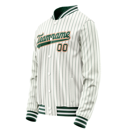 Custom White Orange Kelly Green Pinstripe Varsity Letterman Jacket