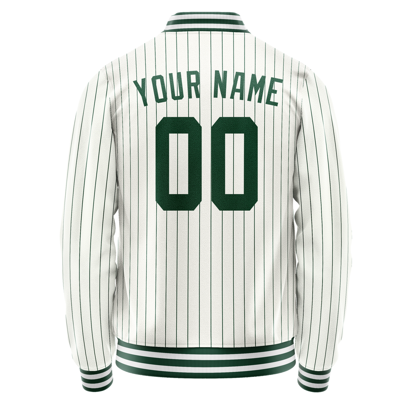 Custom White Kelly-Green Kelly Green Pinstripe Varsity Letterman Jacket
