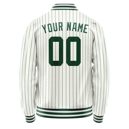 Custom White Kelly-Green Kelly Green Pinstripe Varsity Letterman Jacket