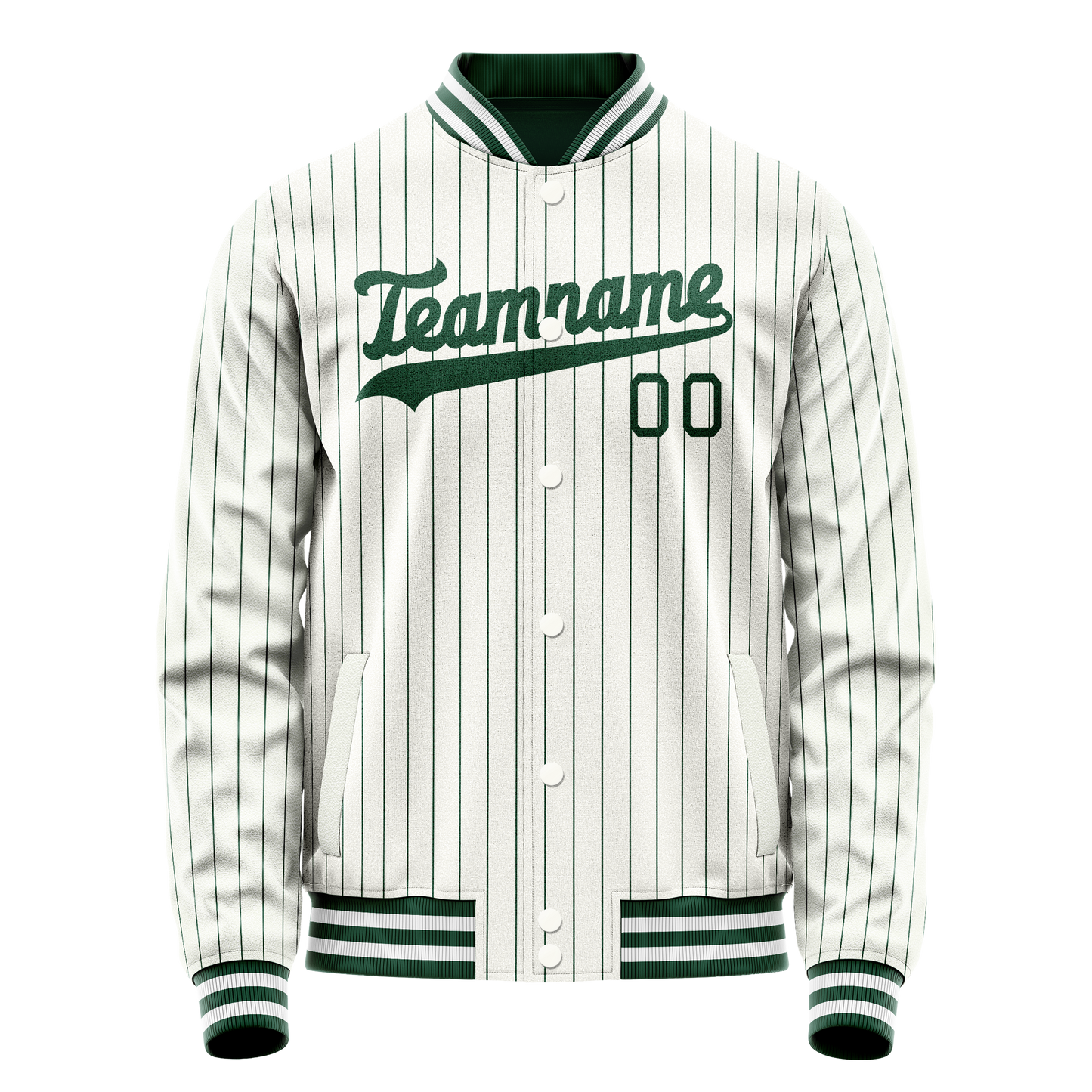 Custom White Kelly-Green Kelly Green Pinstripe Varsity Letterman Jacket
