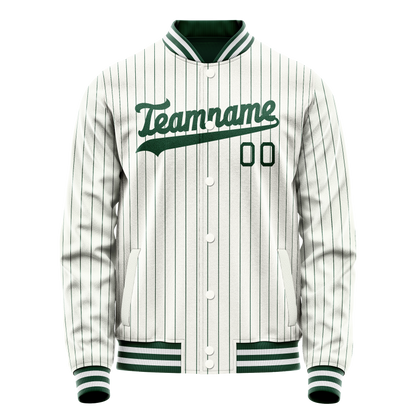 Custom White Kelly-Green Kelly Green Pinstripe Varsity Letterman Jacket
