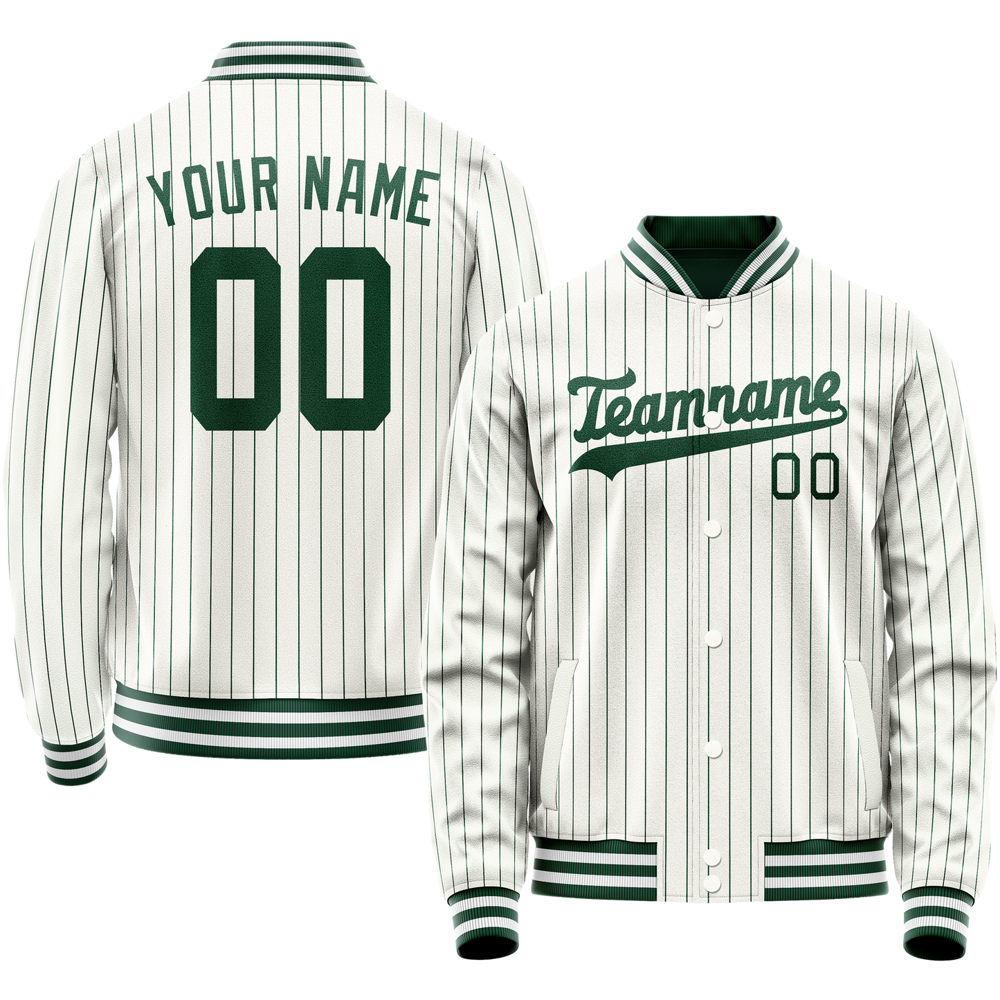 Custom White Kelly-Green Kelly Green Pinstripe Varsity Letterman Jacket