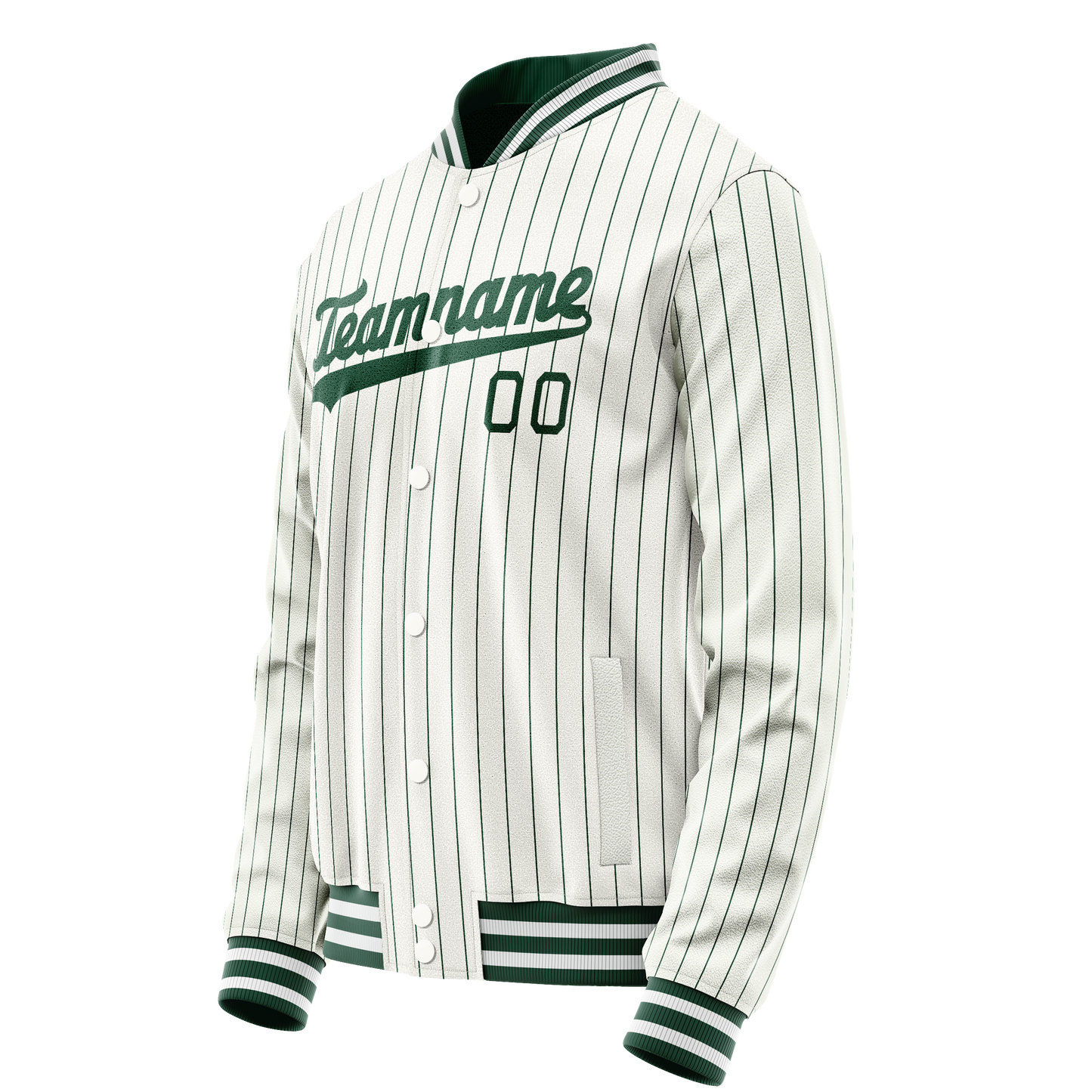 Custom White Kelly-Green Kelly Green Pinstripe Varsity Letterman Jacket