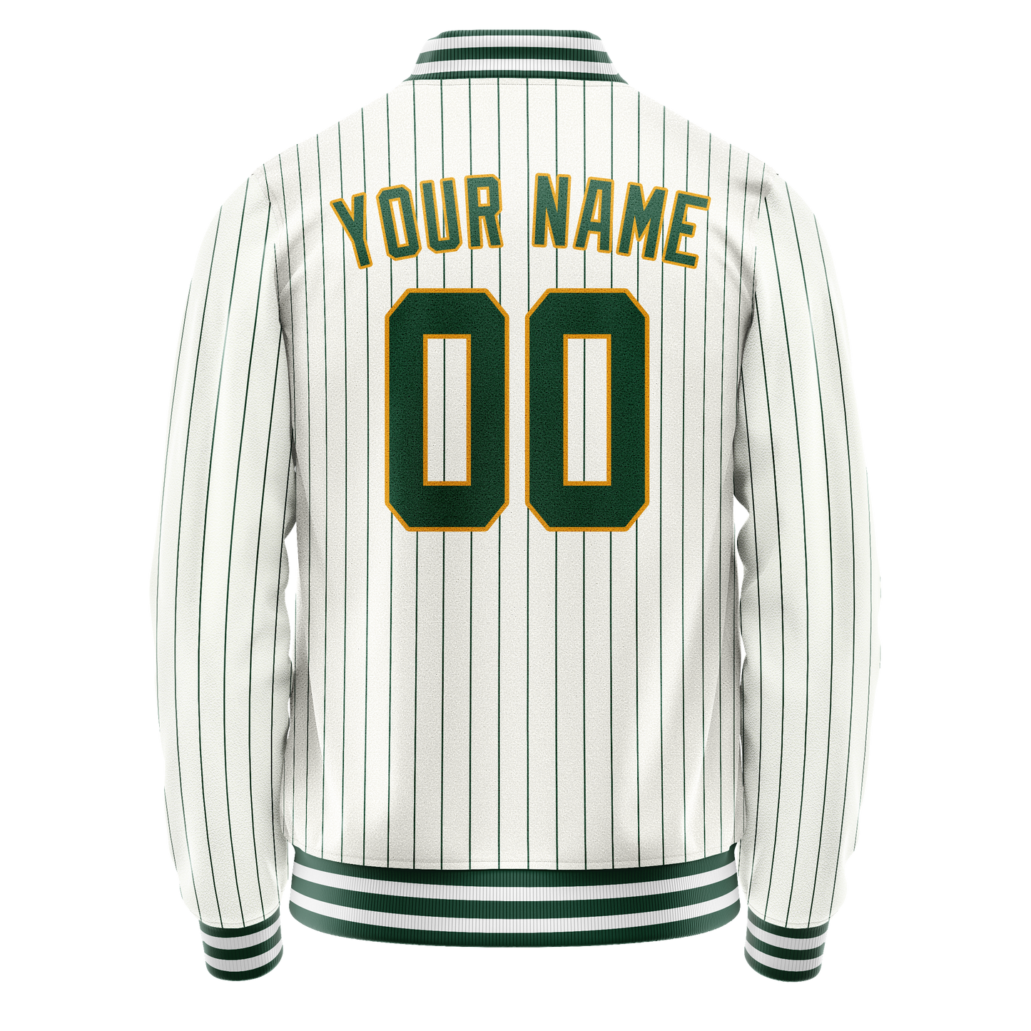 Custom White Kelly-Green Kelly Green Pinstripe Varsity Letterman Jacket