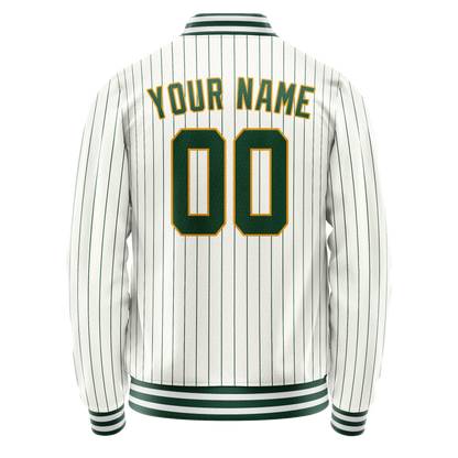 Custom White Kelly-Green Kelly Green Pinstripe Varsity Letterman Jacket