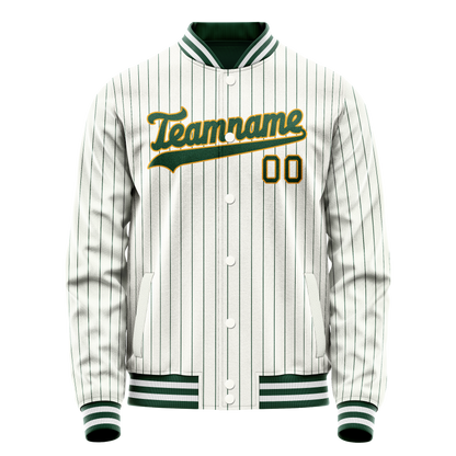Custom White Kelly-Green Kelly Green Pinstripe Varsity Letterman Jacket