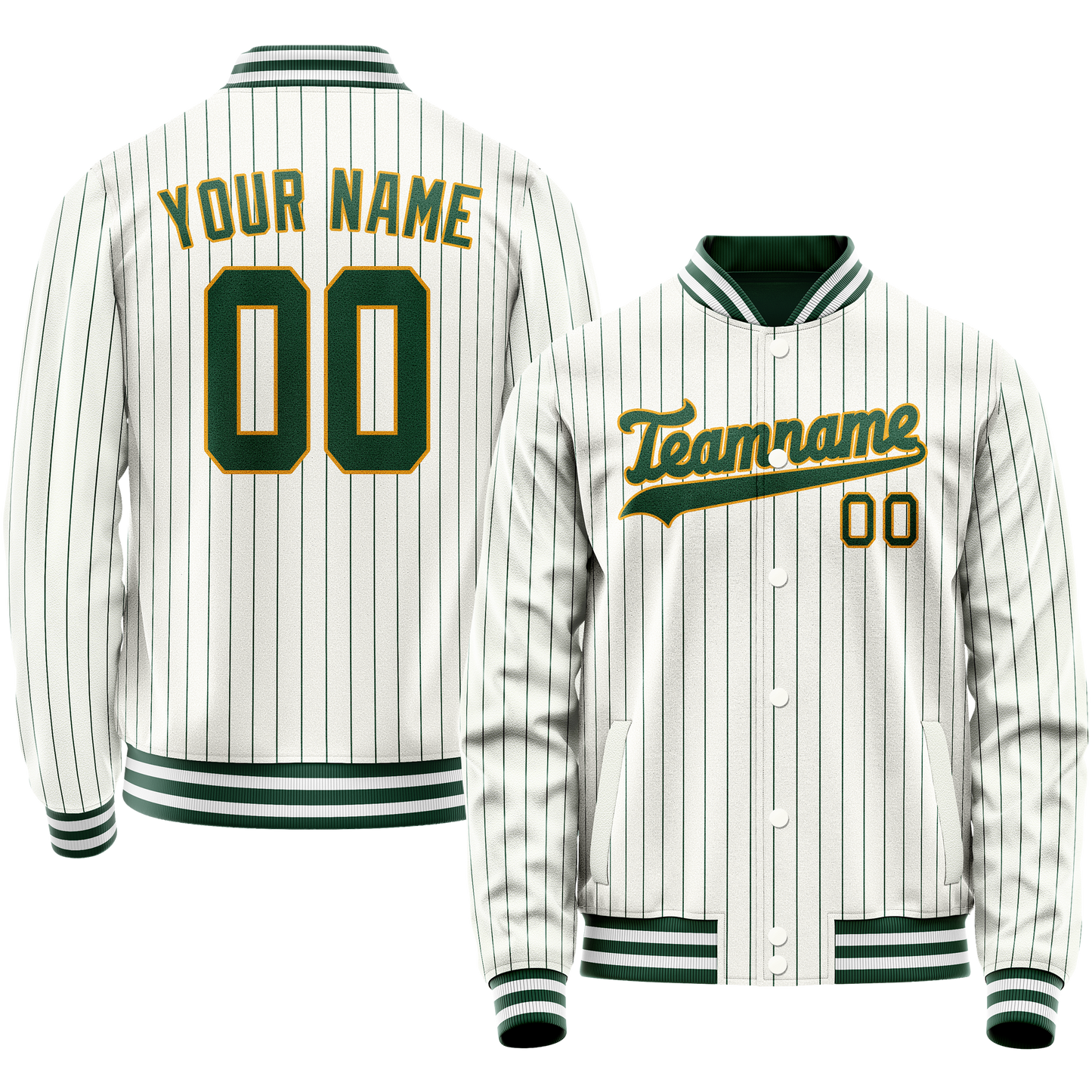 Custom White Kelly-Green Kelly Green Pinstripe Varsity Letterman Jacket