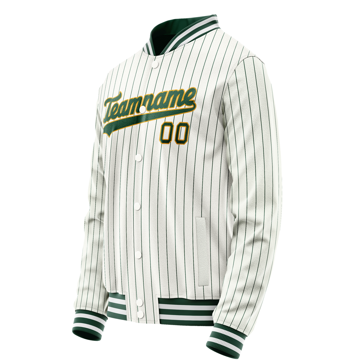 Custom White Kelly-Green Kelly Green Pinstripe Varsity Letterman Jacket