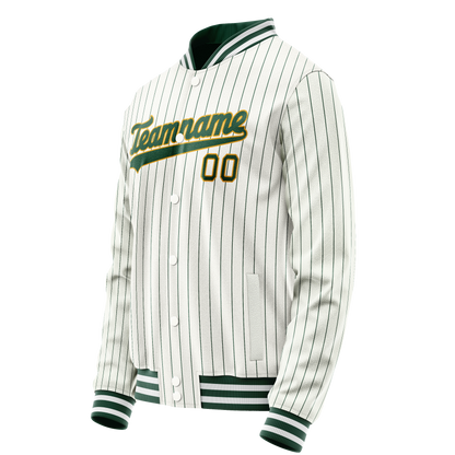 Custom White Kelly-Green Kelly Green Pinstripe Varsity Letterman Jacket