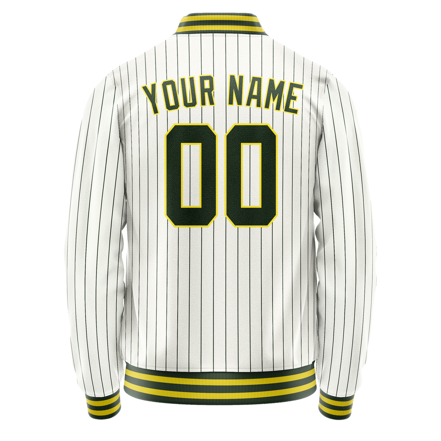 Custom White Kelly-Green Kelly Green Pinstripe Varsity Letterman Jacket