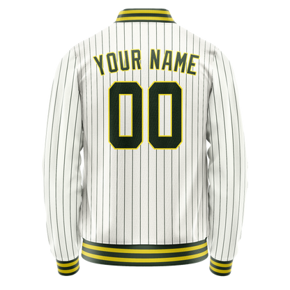 Custom White Kelly-Green Kelly Green Pinstripe Varsity Letterman Jacket