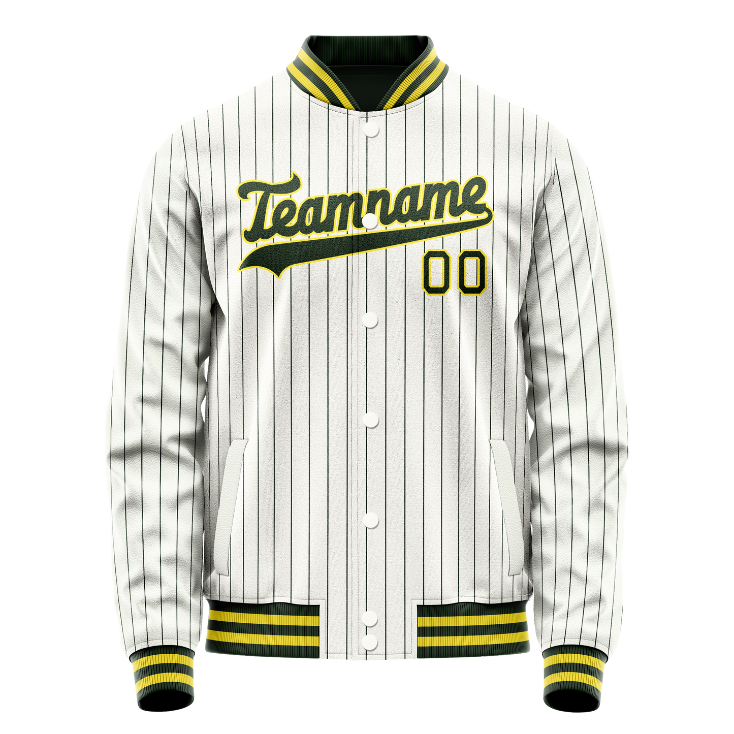 Custom White Kelly-Green Kelly Green Pinstripe Varsity Letterman Jacket