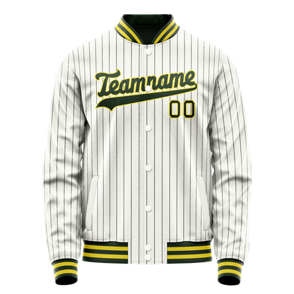 Custom White Kelly-Green Kelly Green Pinstripe Varsity Letterman Jacket