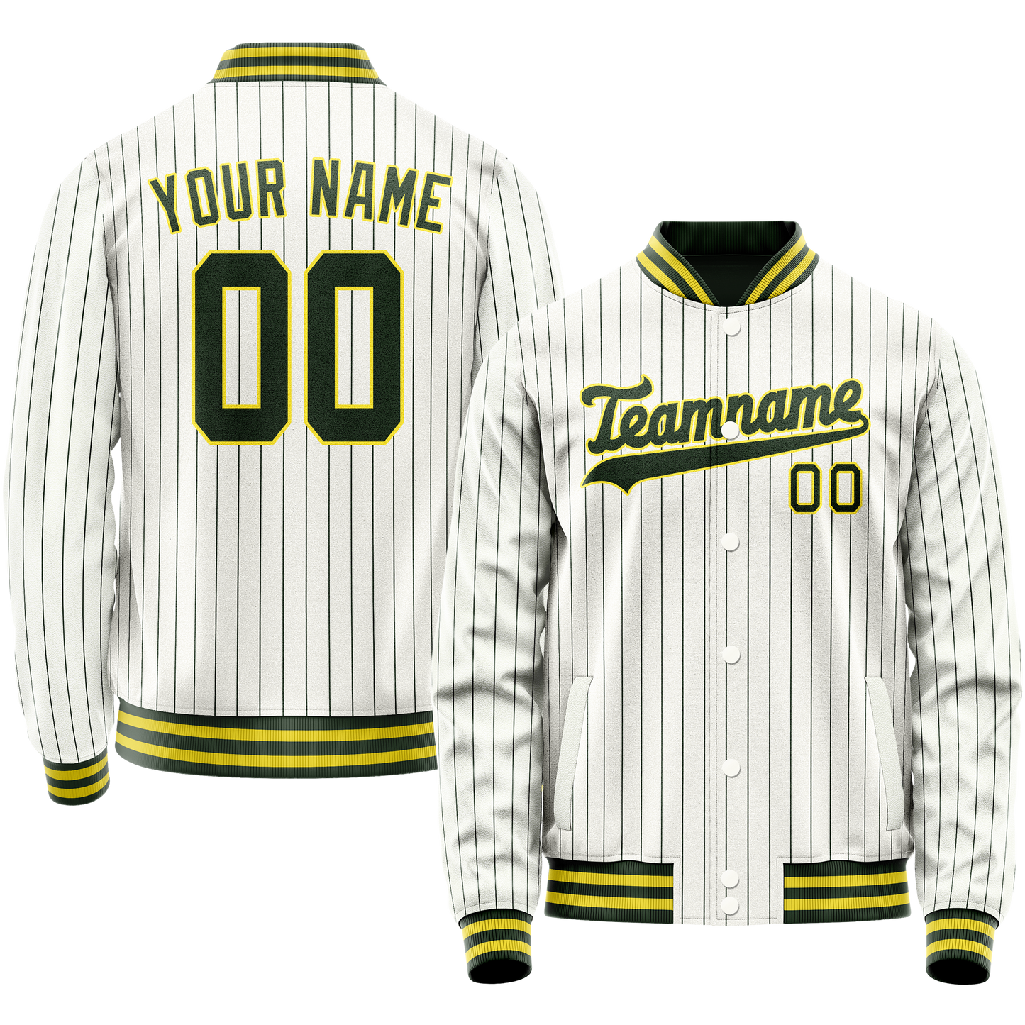 Custom White Kelly-Green Kelly Green Pinstripe Varsity Letterman Jacket