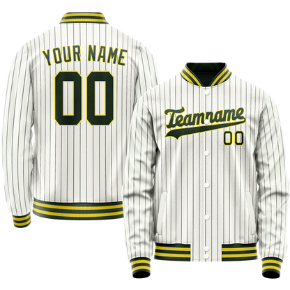 Custom White Kelly-Green Kelly Green Pinstripe Varsity Letterman Jacket