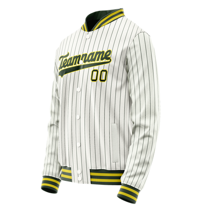 Custom White Kelly-Green Kelly Green Pinstripe Varsity Letterman Jacket