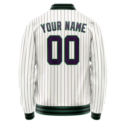 Custom White Navy Purple Pinstripe Varsity Letterman Jacket