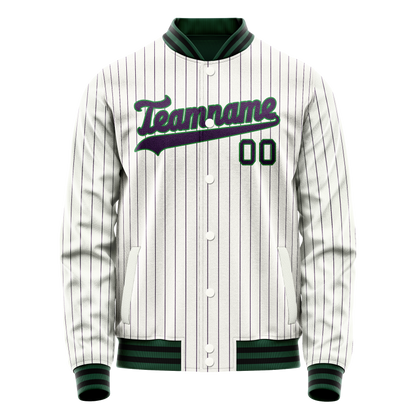 Custom White Navy Purple Pinstripe Varsity Letterman Jacket