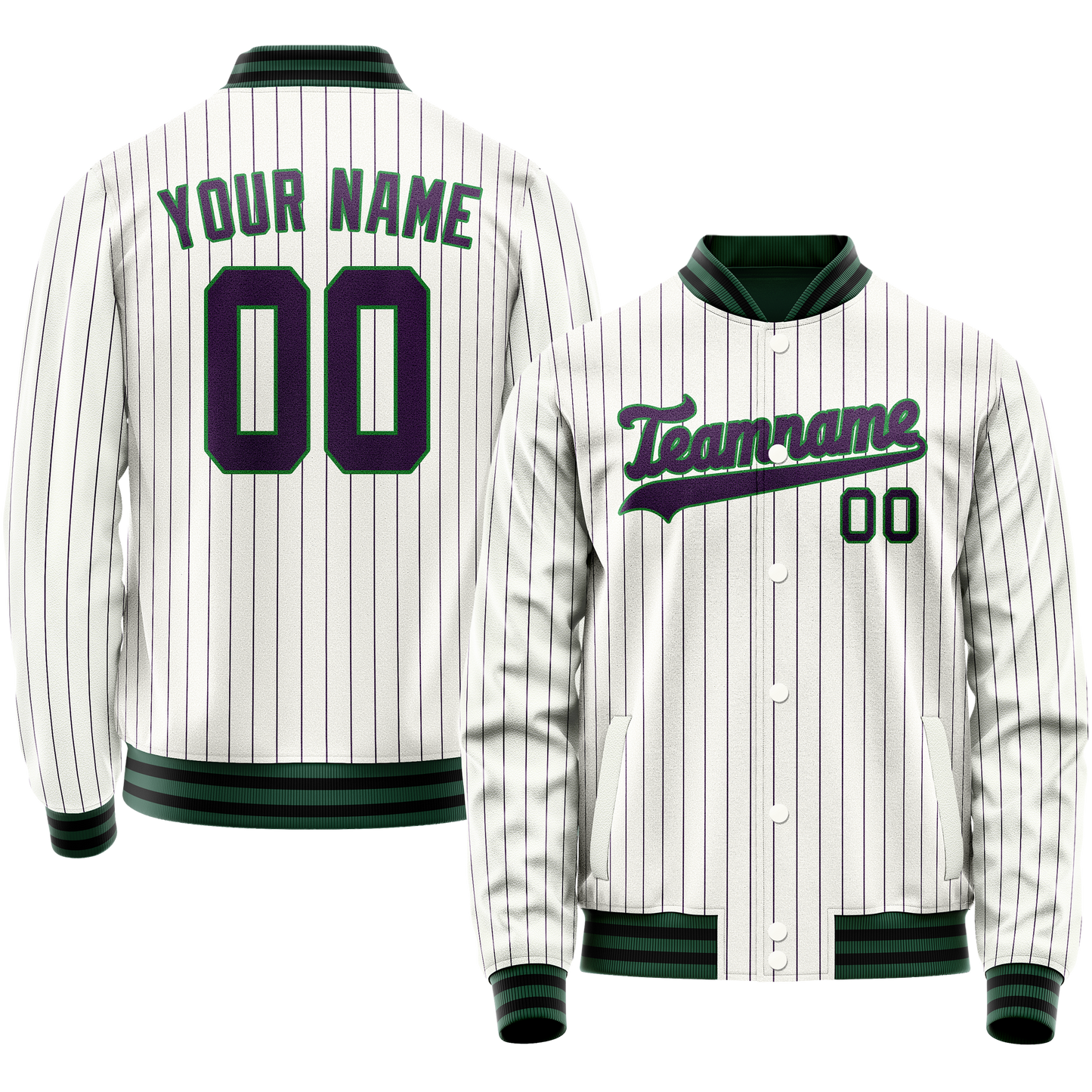 Custom White Navy Purple Pinstripe Varsity Letterman Jacket