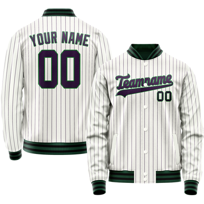 Custom White Navy Purple Pinstripe Varsity Letterman Jacket