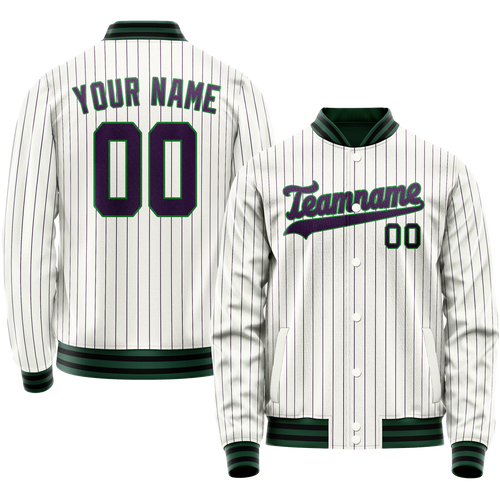 Custom White Navy Purple Pinstripe Varsity Letterman Jacket