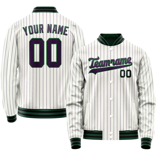Custom White Navy Purple Pinstripe Varsity Letterman Jacket