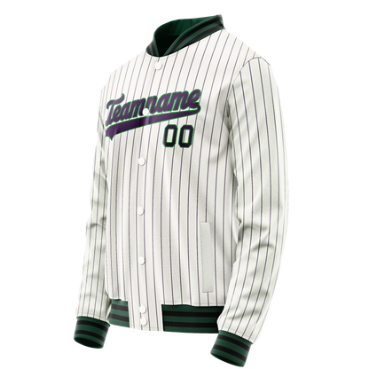 Custom White Navy Purple Pinstripe Varsity Letterman Jacket