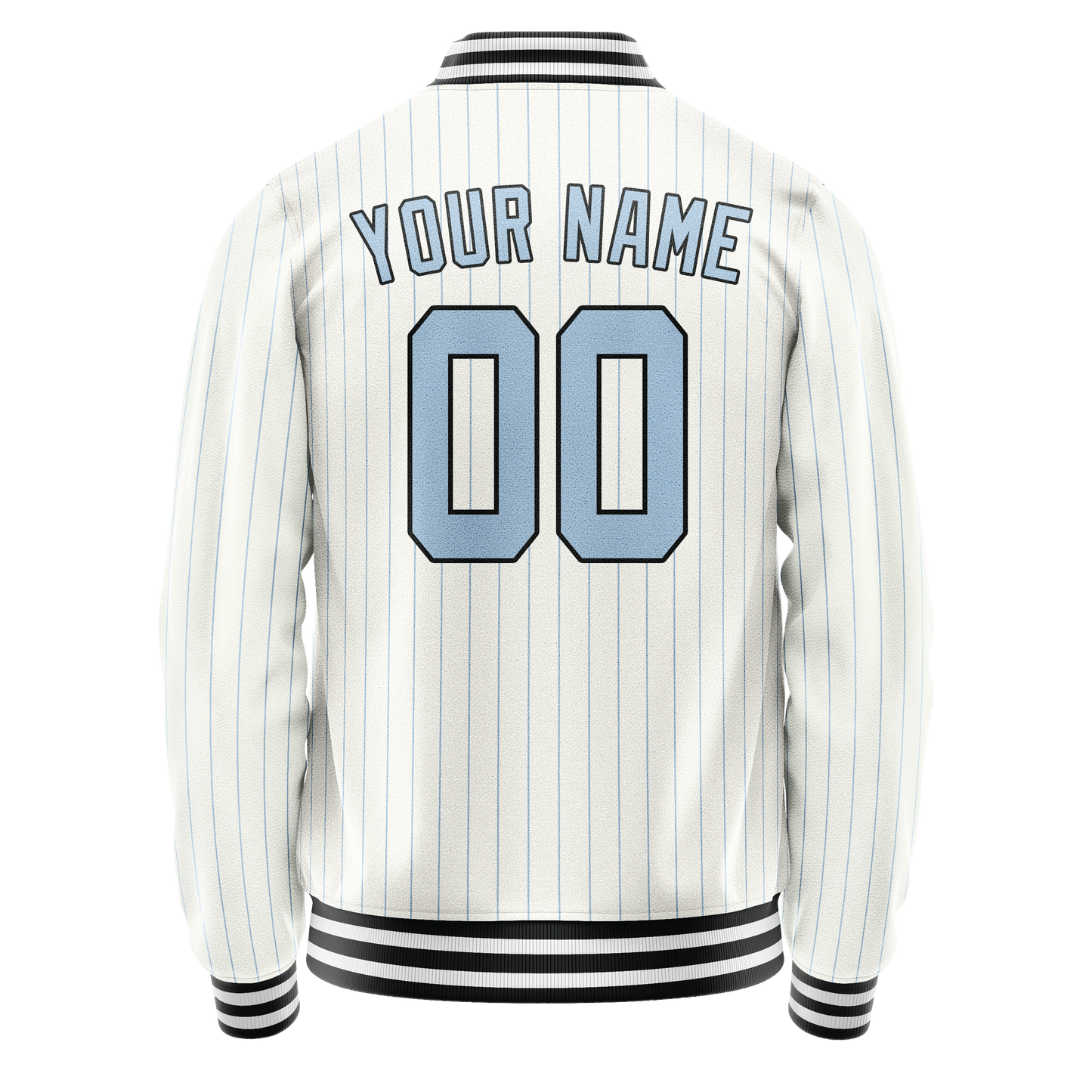Custom White Light-Blue Light Blue Pinstripe Varsity Letterman Jacket