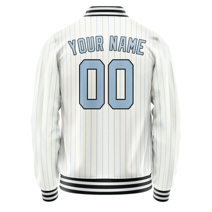 Custom White Light-Blue Light Blue Pinstripe Varsity Letterman Jacket