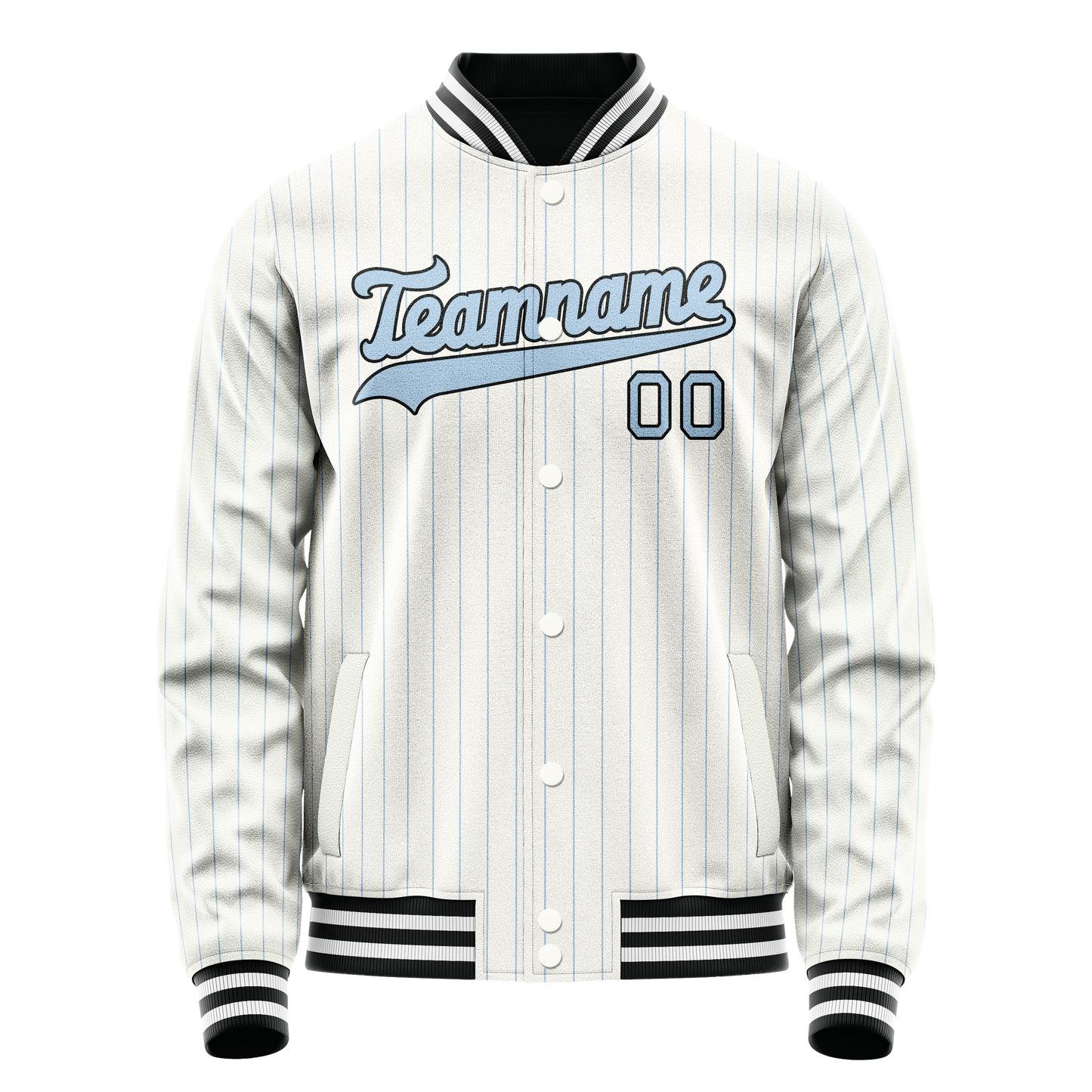 Custom White Light-Blue Light Blue Pinstripe Varsity Letterman Jacket