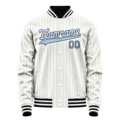Custom White Light-Blue Light Blue Pinstripe Varsity Letterman Jacket