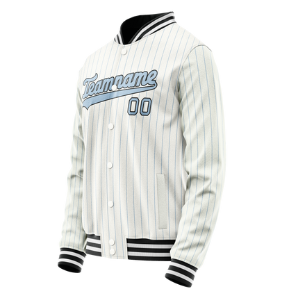 Custom White Light-Blue Light Blue Pinstripe Varsity Letterman Jacket