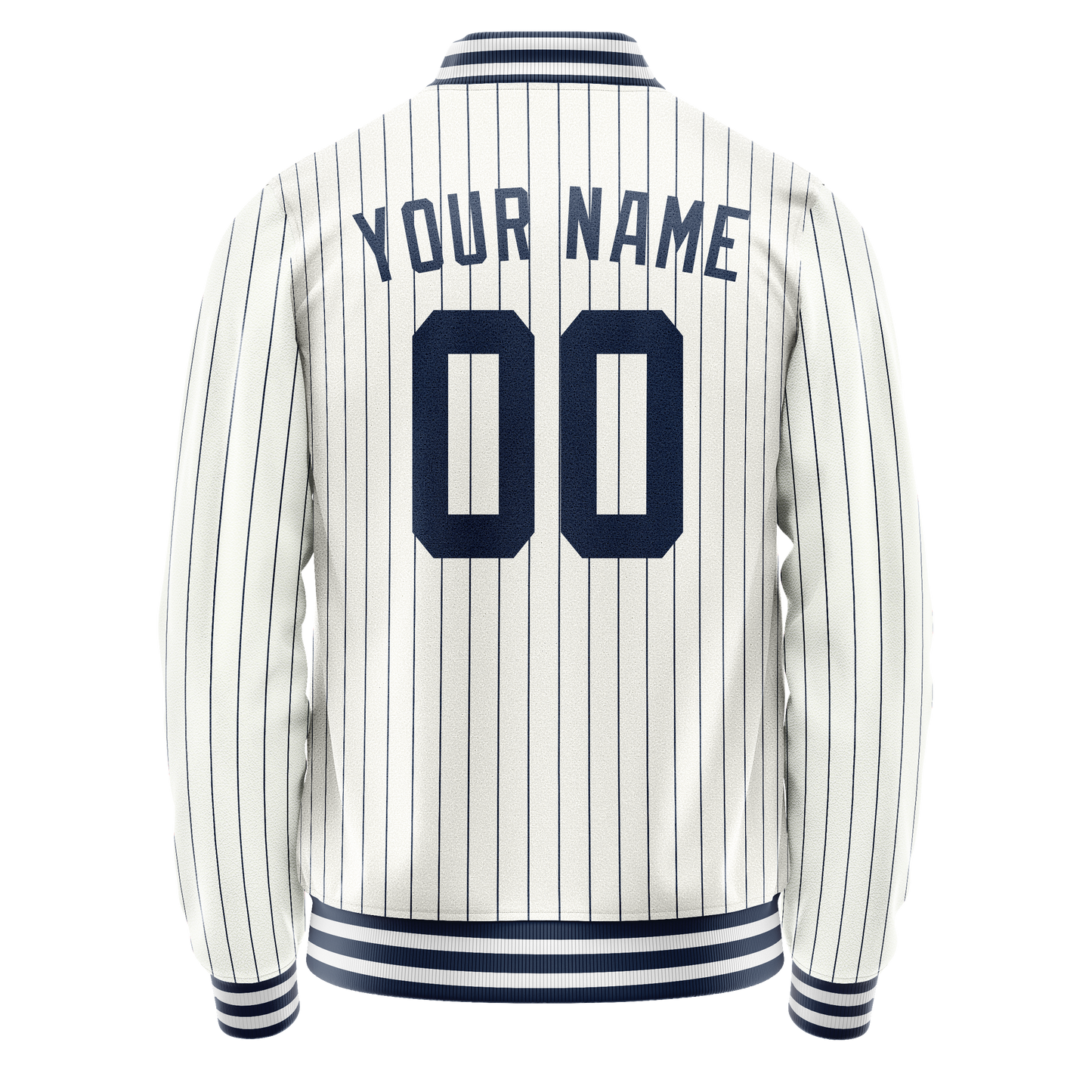 Custom White Navy Navy Pinstripe Varsity Letterman Jacket