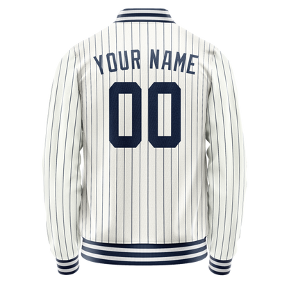 Custom White Navy Navy Pinstripe Varsity Letterman Jacket